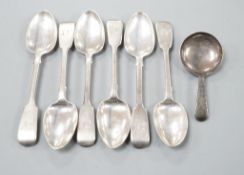 A set of six early Victorian silver fiddle pattern teaspoons, Charles Boyton, London, 1844 and a