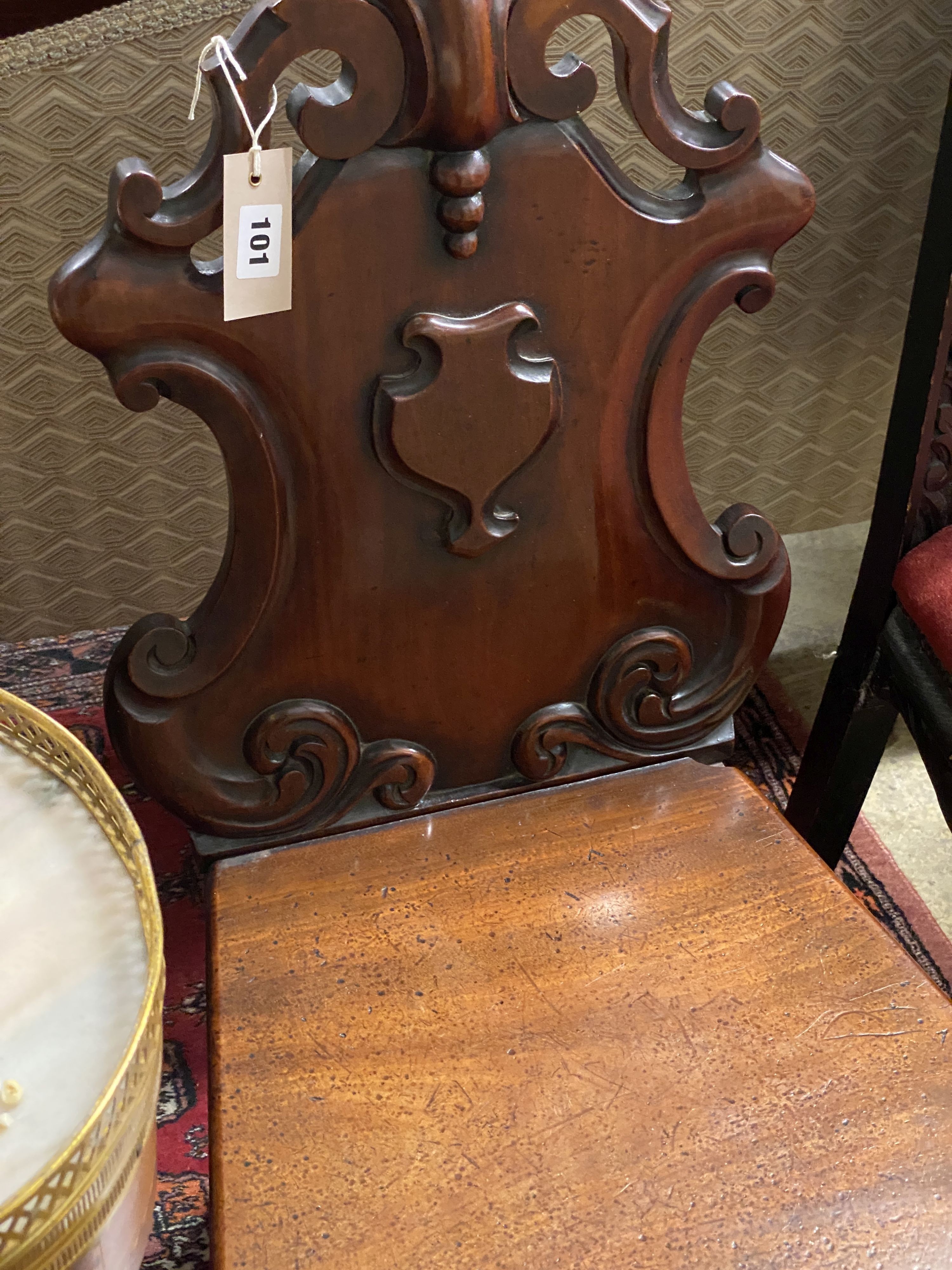 A Victorian mahogany hall chair and a Flemish carved oak dining chair - Image 2 of 3