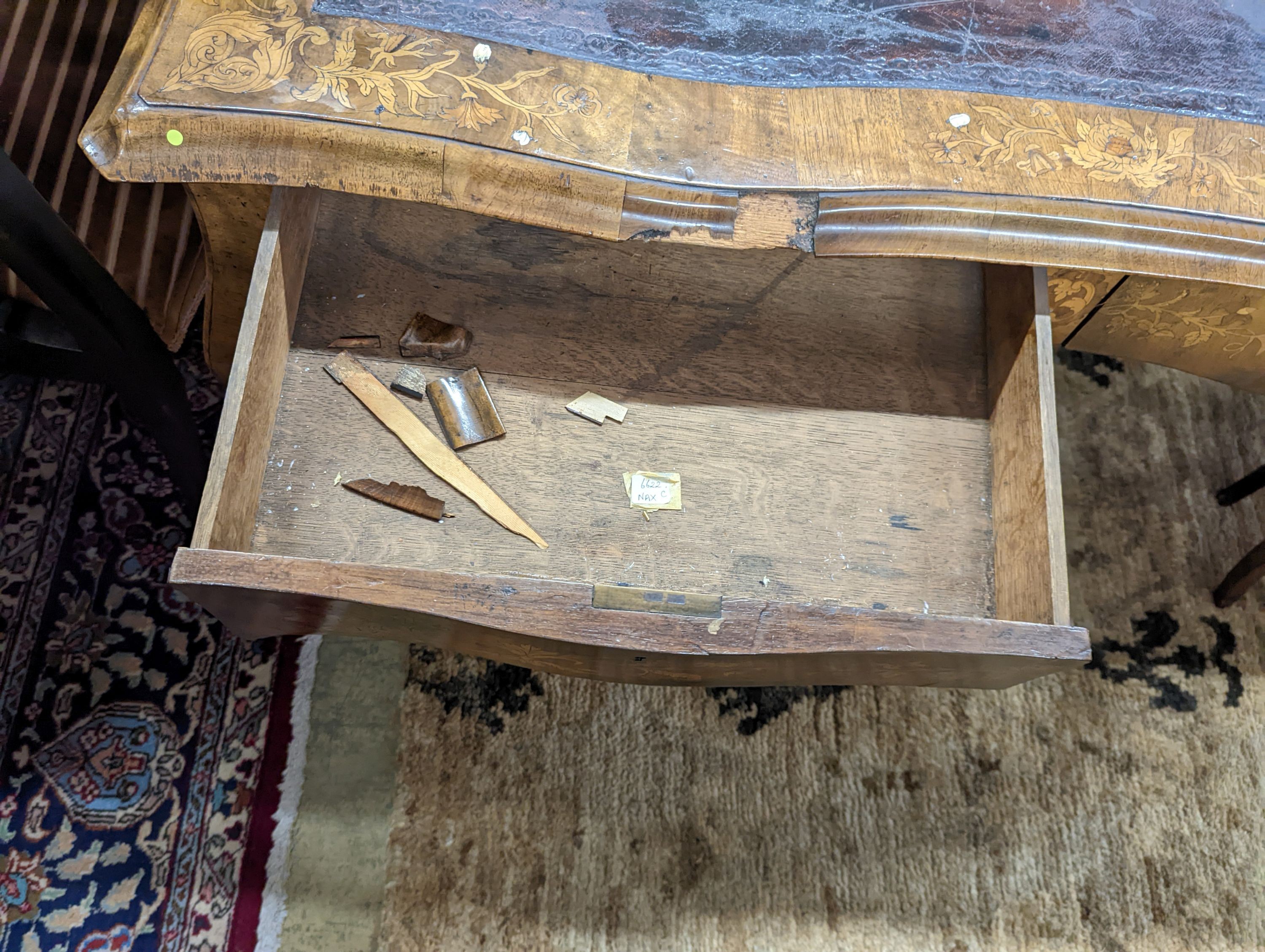 A 19th century mother of pearl and marquetry inlaid writing table, width 120cm, depth 65cm, height - Image 6 of 6