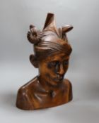 A carved wood bust 33cm