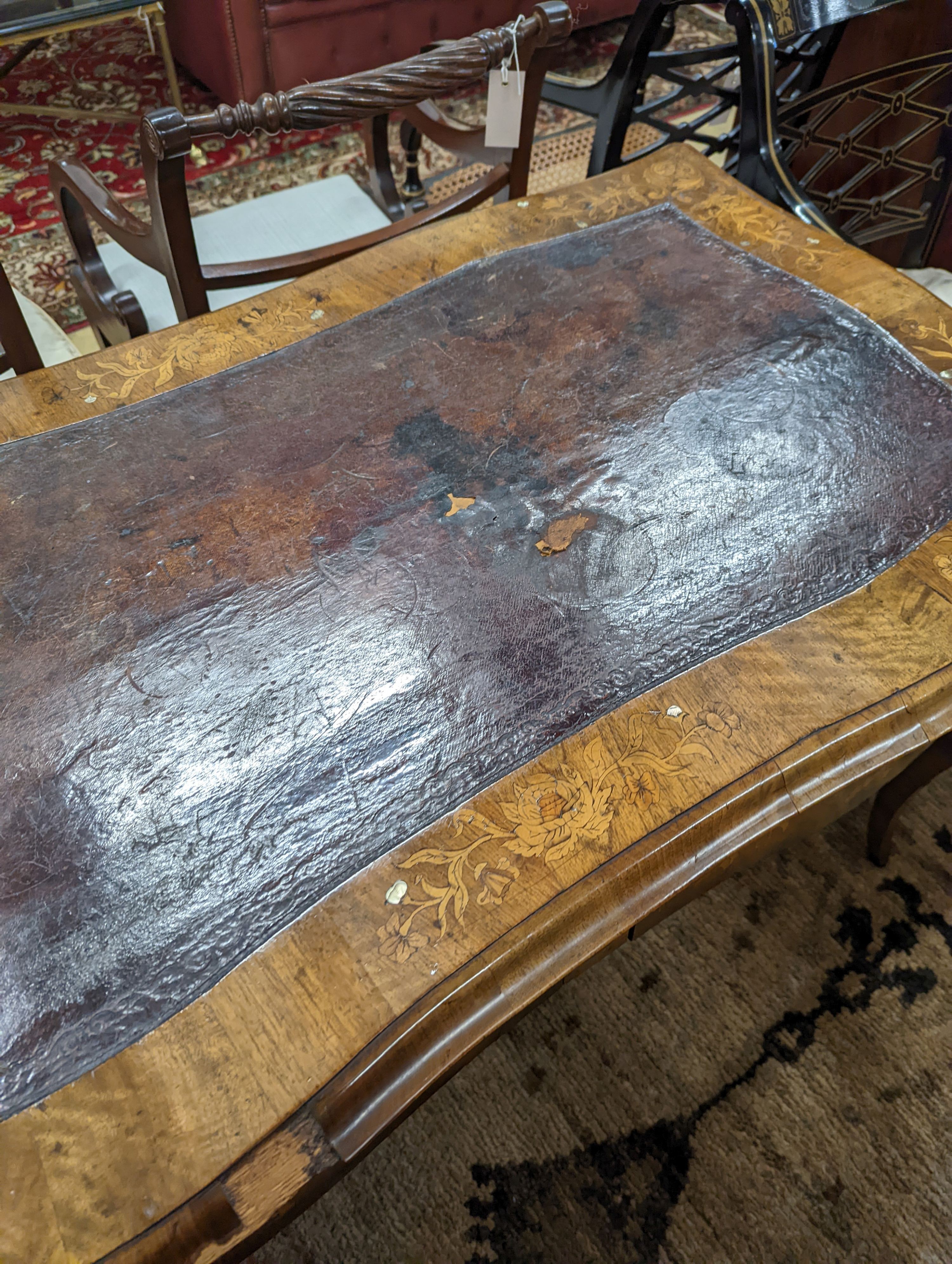 A 19th century mother of pearl and marquetry inlaid writing table, width 120cm, depth 65cm, height - Image 3 of 6