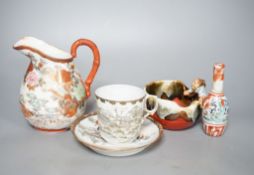 Japanese Satsuma pottery teacup and saucer, various Japanese excel porcelain cups and saucers and