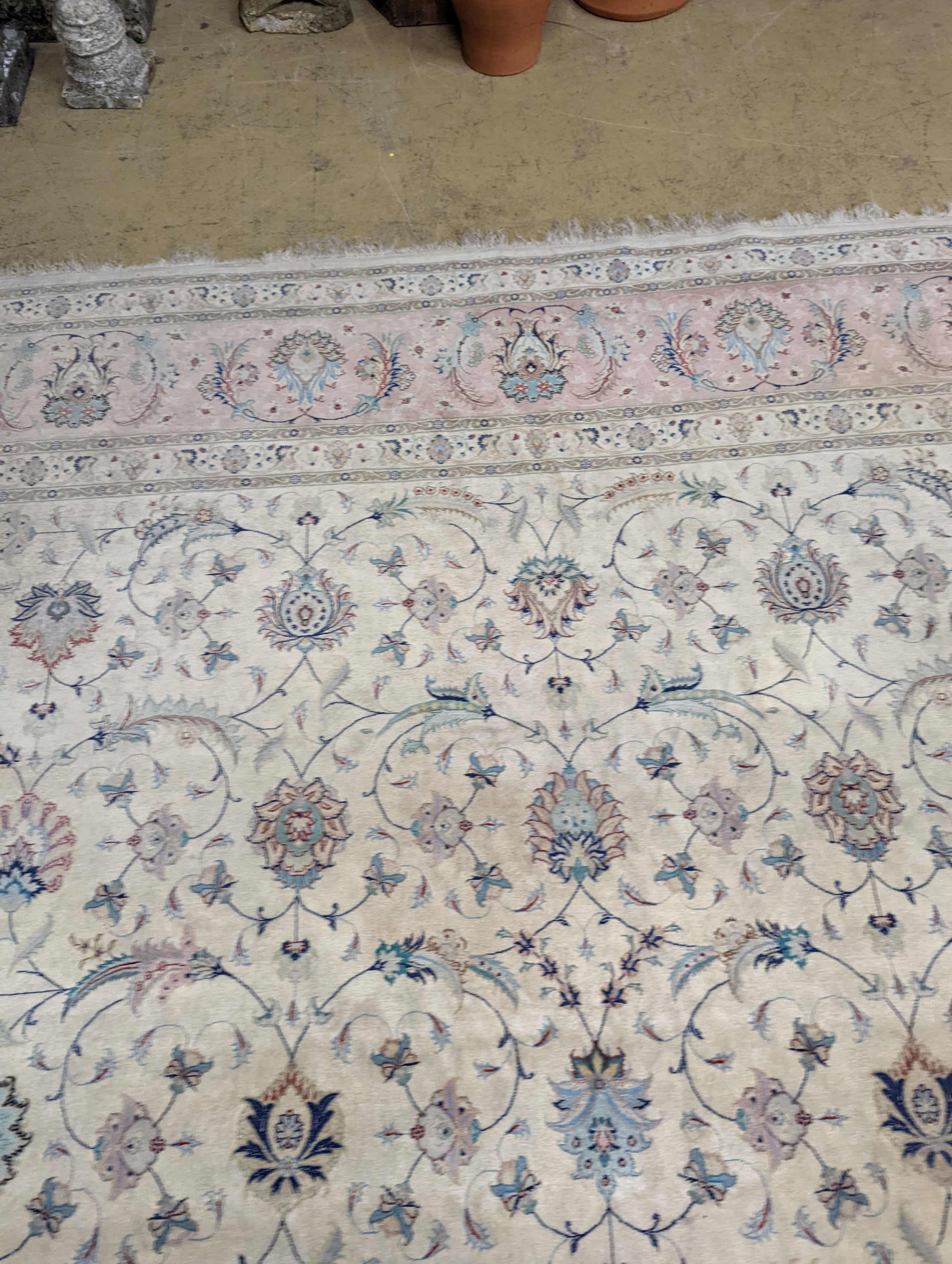 A Persian Tabriz ivory ground carpet, 410 x 300 - Image 9 of 10