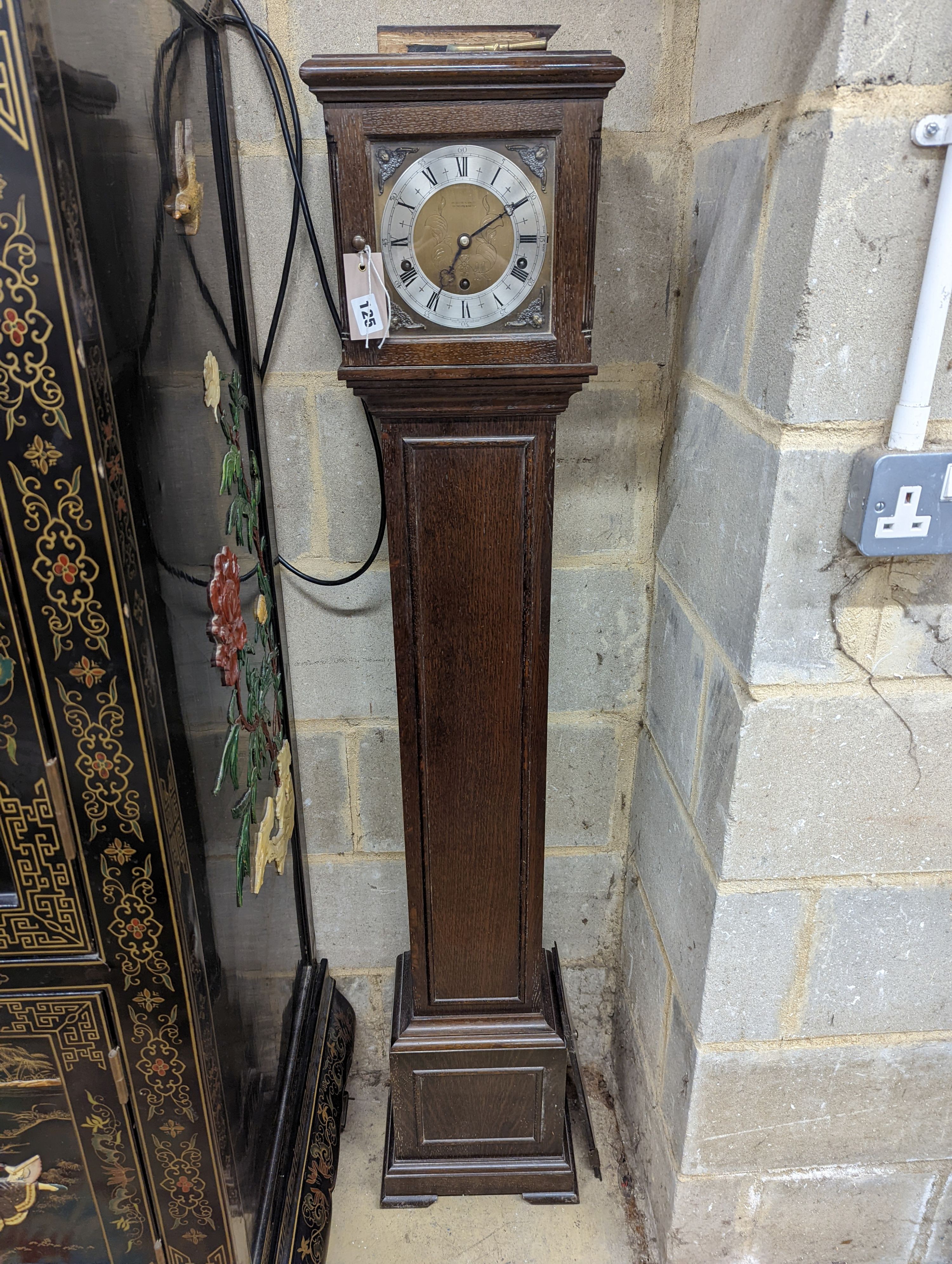 A 1920's oak cased grandmother clock, height 143cm - Image 2 of 3