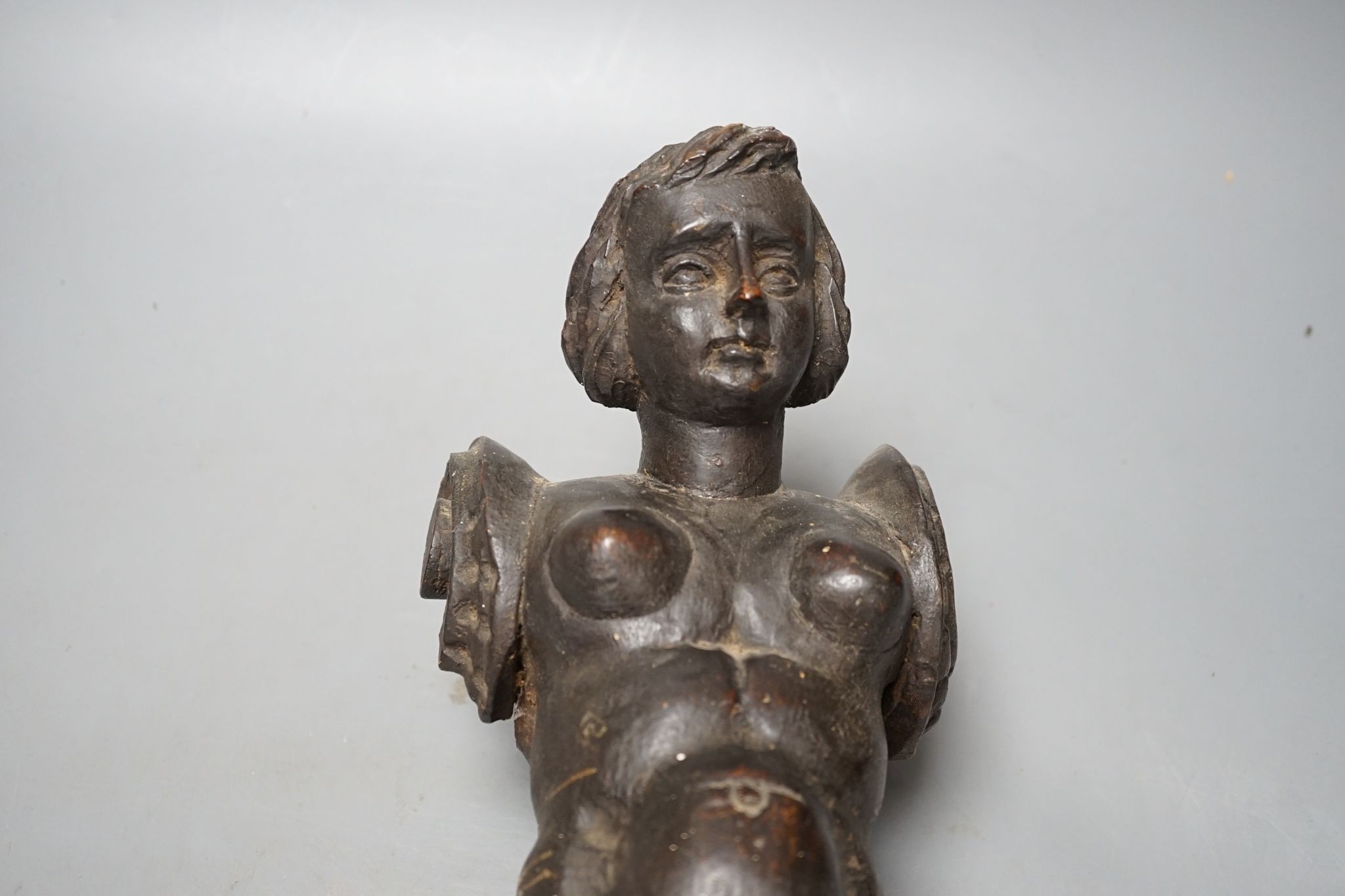 An 18th century Italian carved walnut or beech terminal figure, 38cm - Image 2 of 3