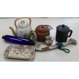 A group of Japanese Satsuma pottery, a Japanese red stoneware teapot, a Chinese Yixing jar and