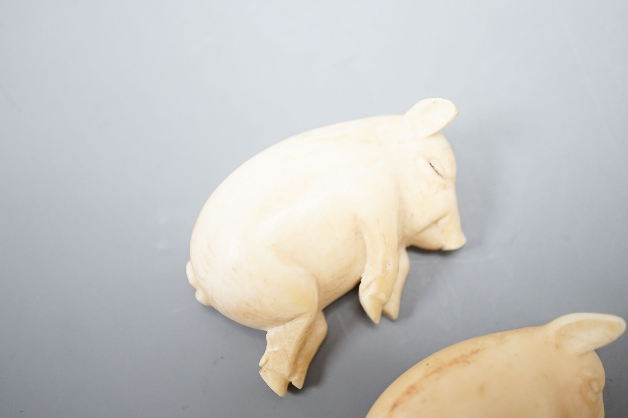 Two ivory sleeping pigs.5 cms wide - Image 2 of 4