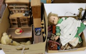 Dolls house contents and soft toys