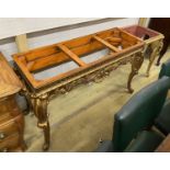 Two 18th century style giltwood table bases (lacking marble tops), larger width 127cm, depth 47cm,