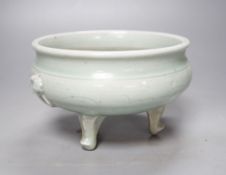 A Chinese celadon tripod censer, Ming or later, 16.5 cm diameter