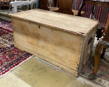 A Victorian rectangular pine trunk, length 101cm, depth 53cm, height 49cm