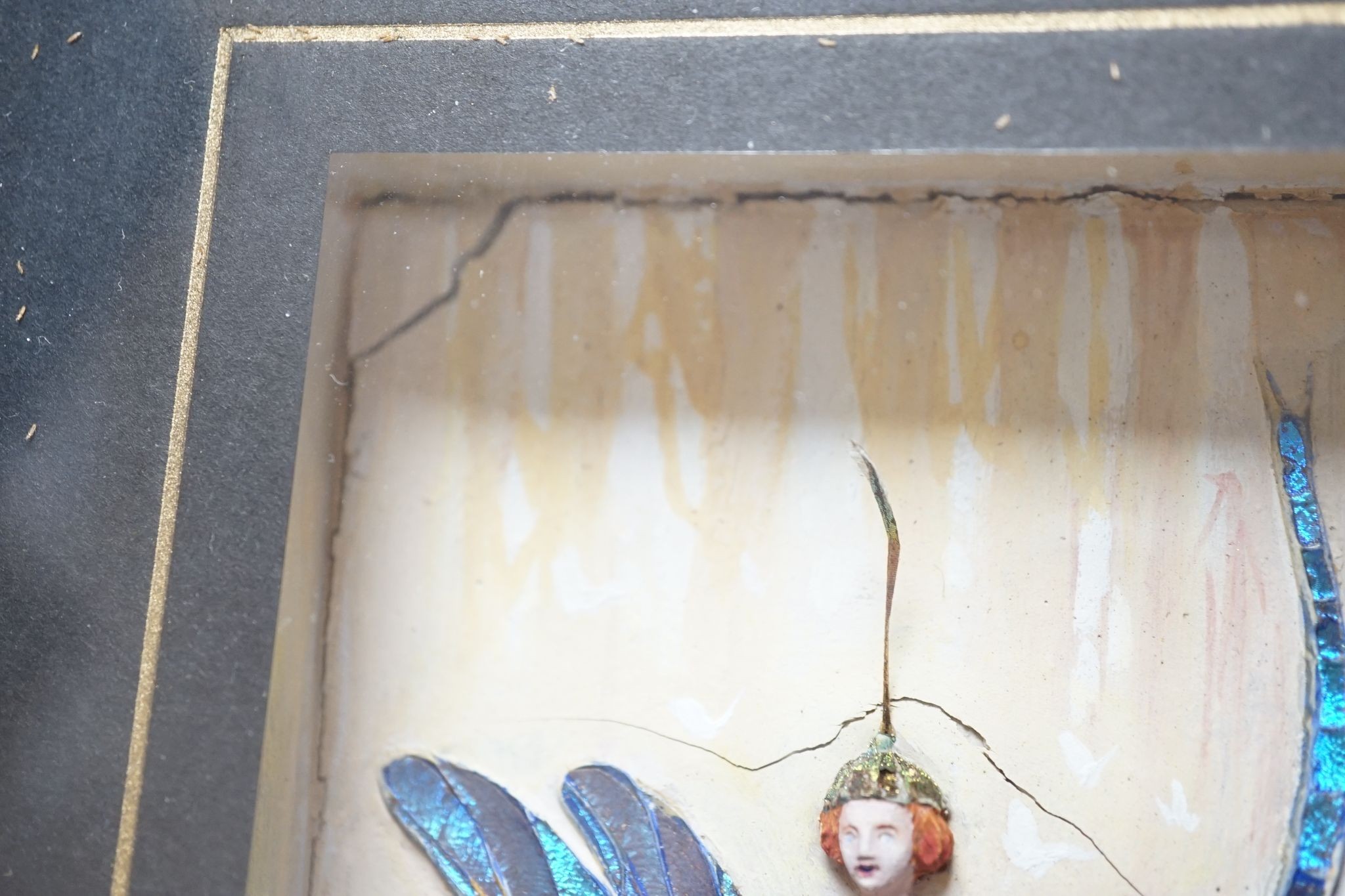A pair of morpho butterfly wing nymph diorama, signed Gaydon King, Pat. App. For 19907/29, c. - Image 6 of 7