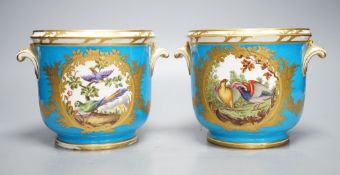 A pair of mid 19th century English porcelain cache pots,14.5 cms high.