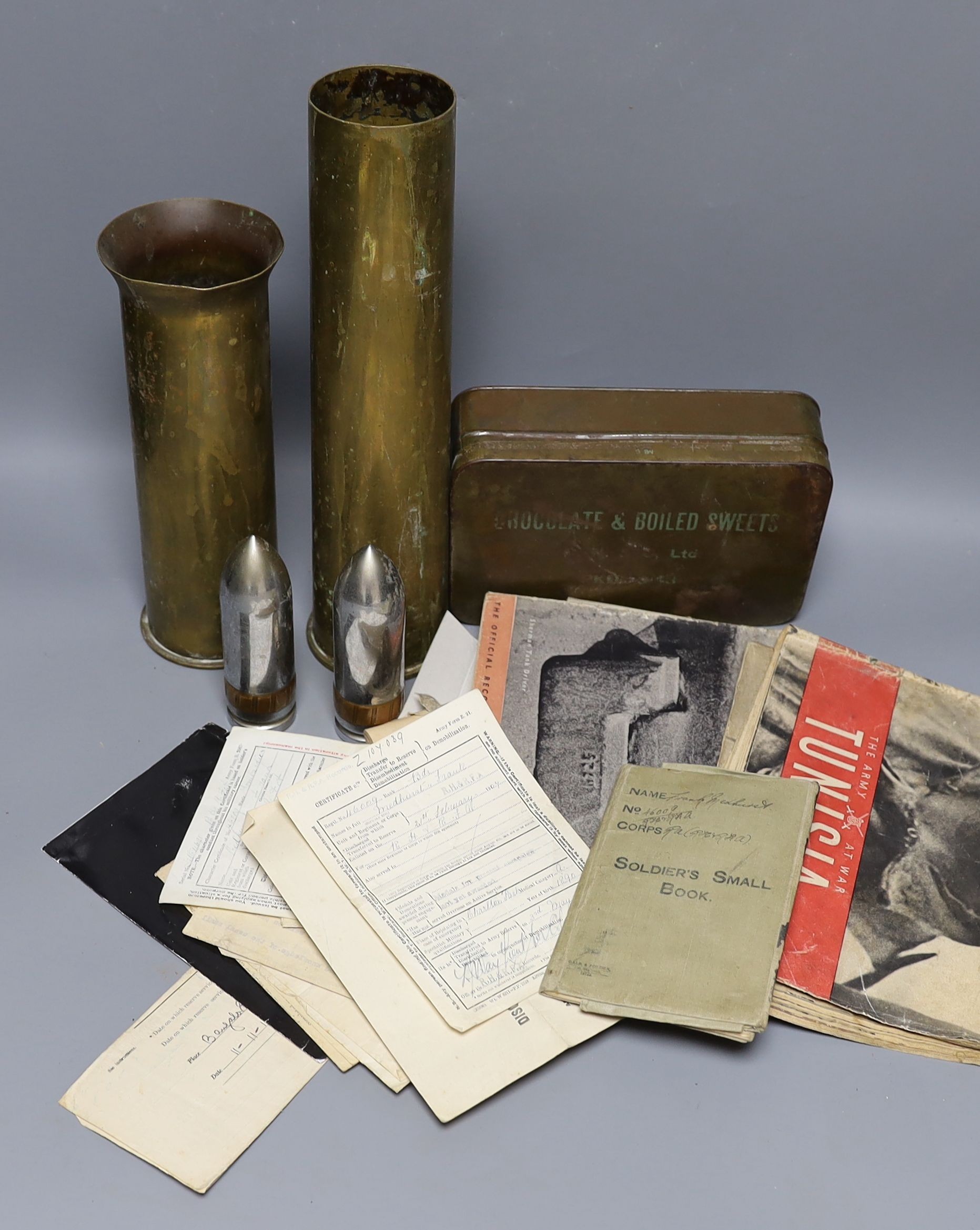 A small group of military ephemera, including documents for 46009 Driver Frank Medhurst 8th