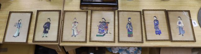 Late 19th century Chinese School, seven gouaches pith paper, Studies of Qing court dignitaries, 24 x