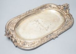 A Victorian cherub handled plated tray 40cm