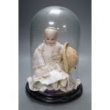 An Armand Marseille bisque doll, mould 1894, under glass dome 29cm