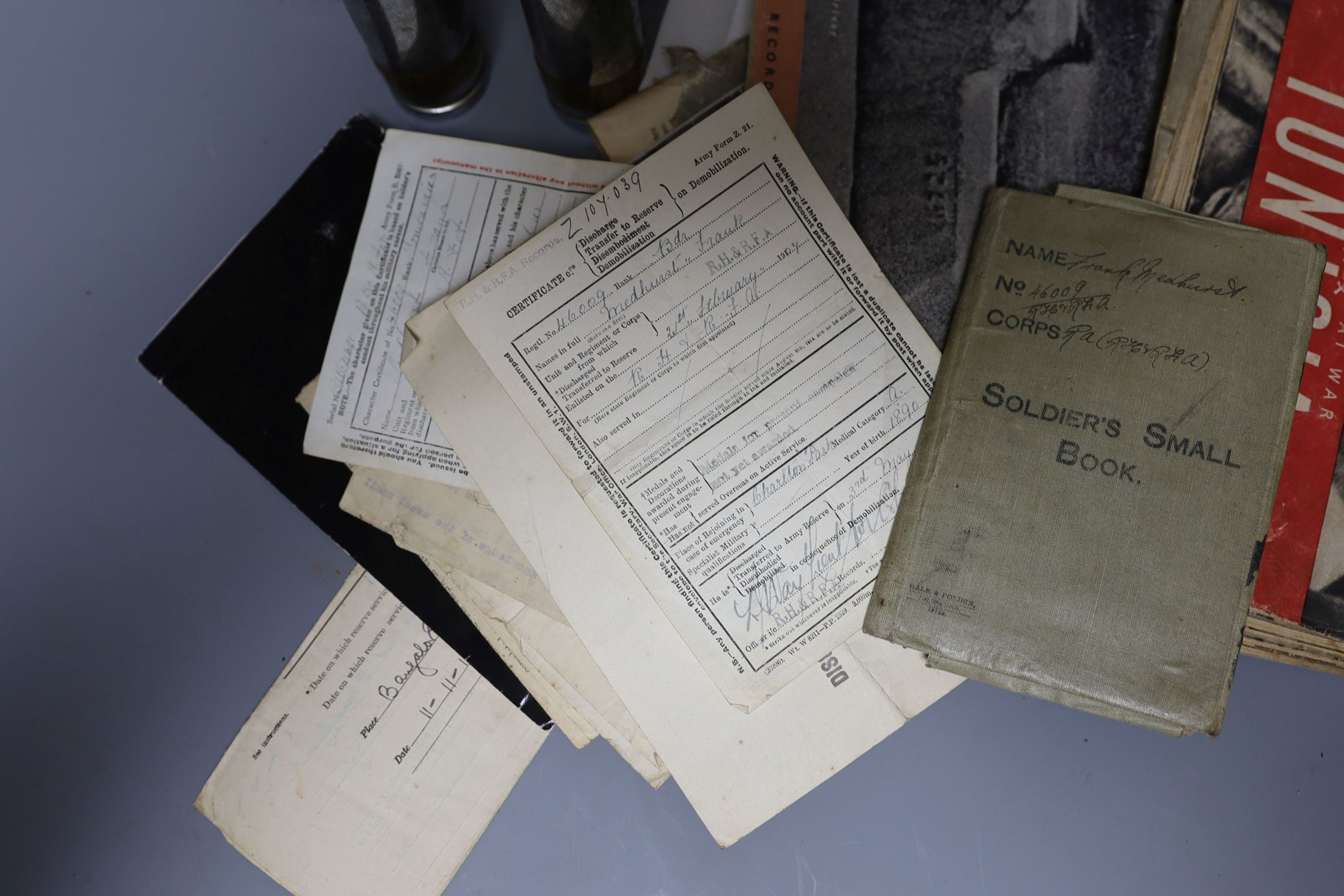 A small group of military ephemera, including documents for 46009 Driver Frank Medhurst 8th - Image 2 of 3