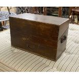 A Victorian apothecary chest with painted simulated grain fitted with assorted glass bottles and