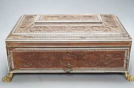 A 19th century Southern Indian sadeli-work sandalwood sewing box,44cms wide x 30 deep.