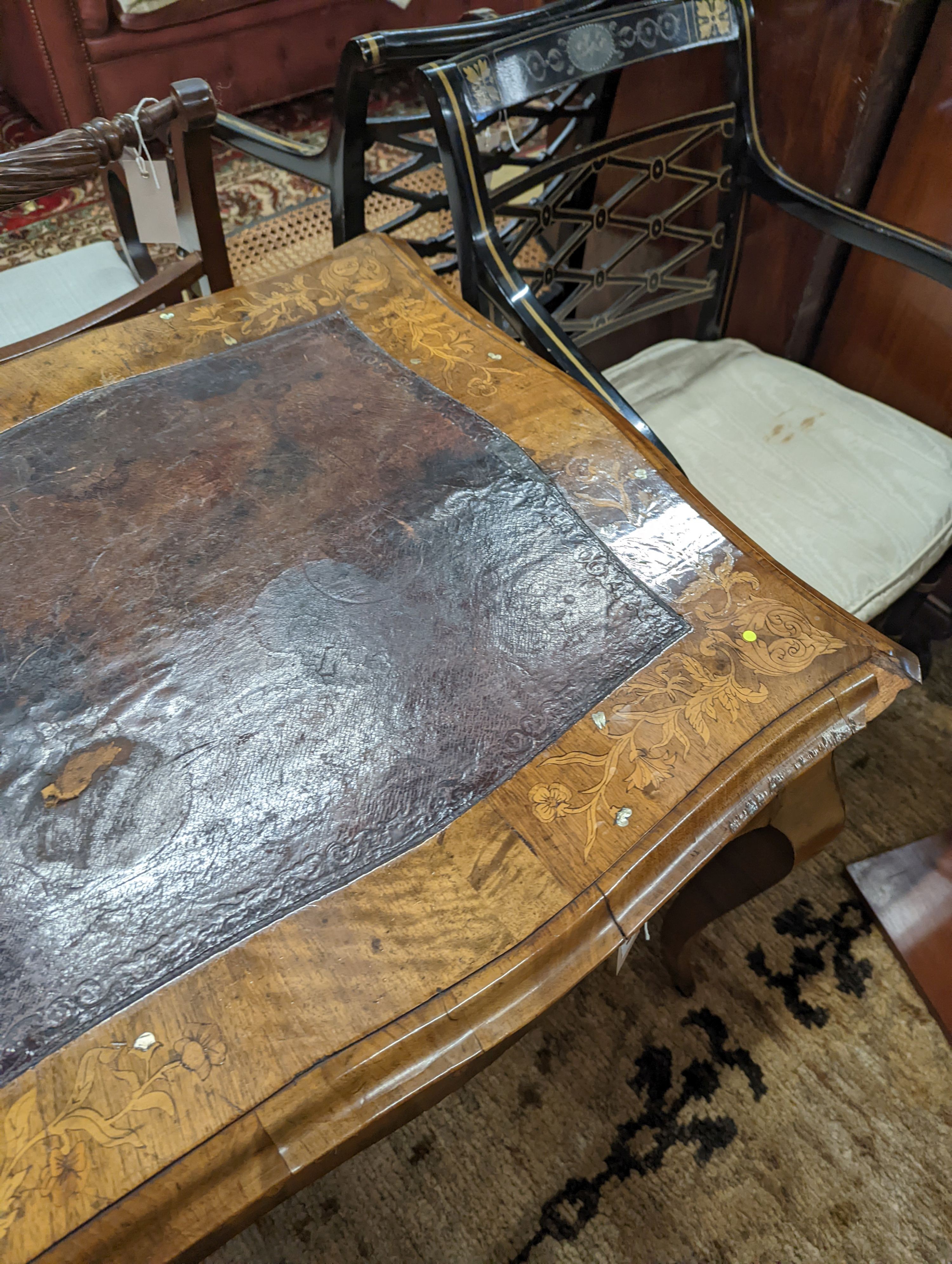 A 19th century mother of pearl and marquetry inlaid writing table, width 120cm, depth 65cm, height - Image 4 of 6