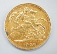 A Victoria gold 1900 half sovereign.