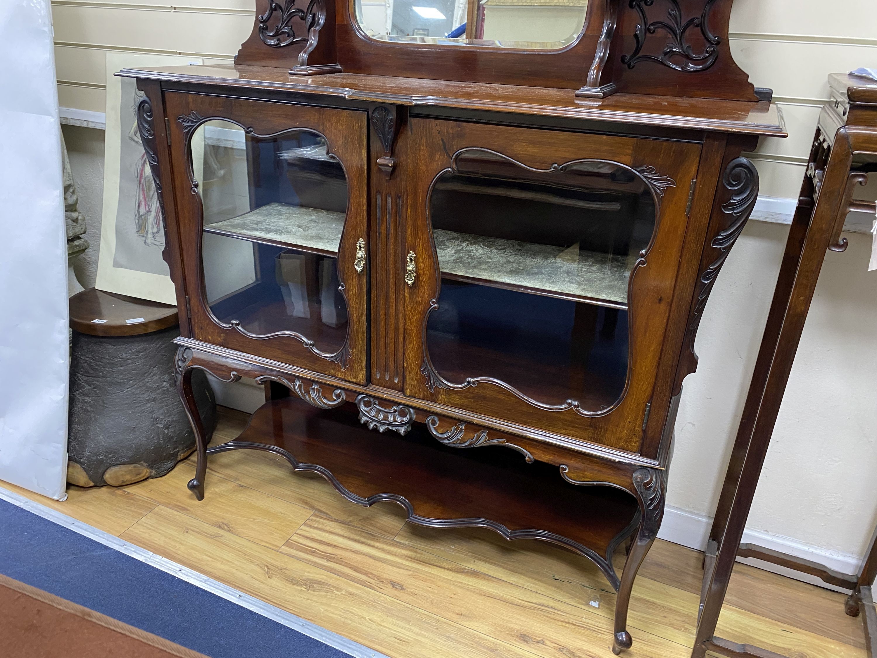 A late Victorian mahogany mirrored back side cabinet, width 122cm, depth 36cm, height 202cm - Image 2 of 3