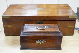 A Victorian mahogany writing slope and Chippendale-period mahogany tea caddy,Writing slope 50 cms