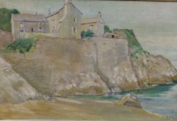 M. Osler, oil on canvas, Coastal scene with houses above the cliffs, signed, 40 x 60cm