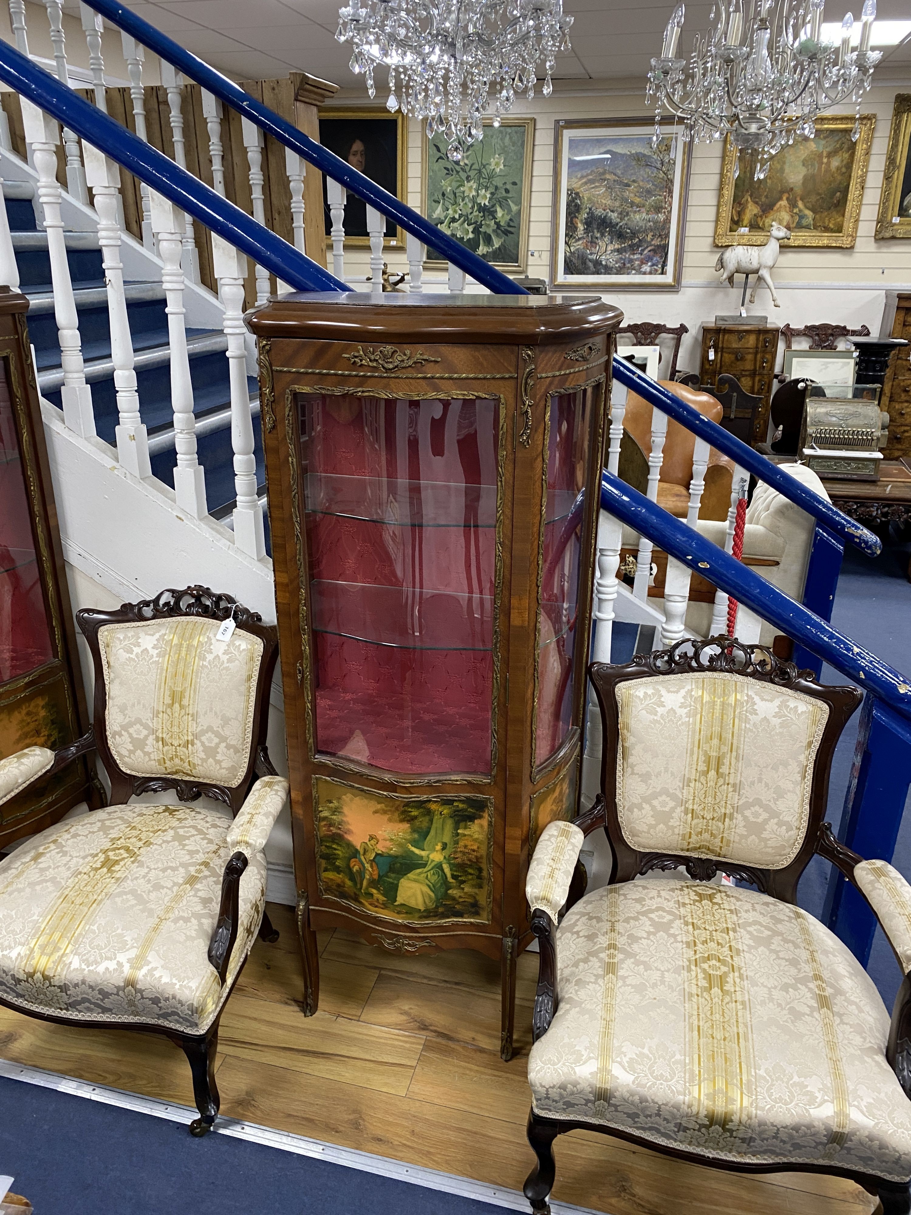 A pair of reproduction gilt metal mounted Vernis Martin style serpentine front vitrine, width - Image 2 of 3