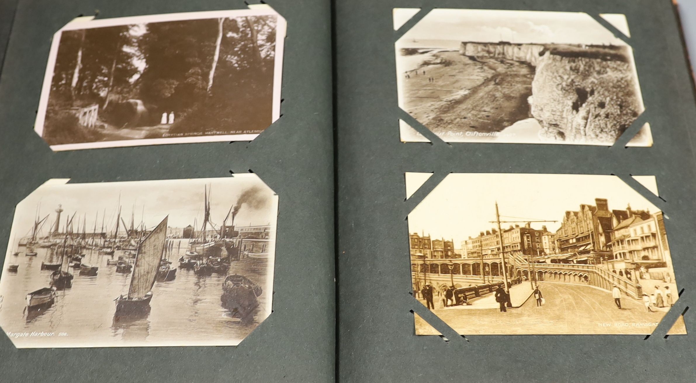 An Edwardian green postcard album, mounted with 68 risque cards and a brown album mounted with - Image 5 of 9