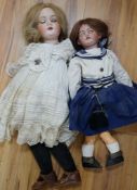 Two German bisque headed dolls, one Armand Marseille