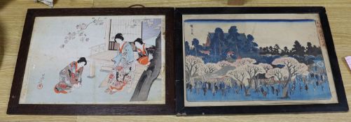 Two Japanese wood blocks, Utagawa Hiroshige, ‘View of Kinryûzan Temple’ and Toyohara Chikanobu ‘