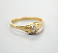 A Victorian 22ct gold and solitaire diamond set ring, London, 1875, size Z, gross weight 5 grams,