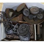 A cast iron boot scraper, weighing scales etc