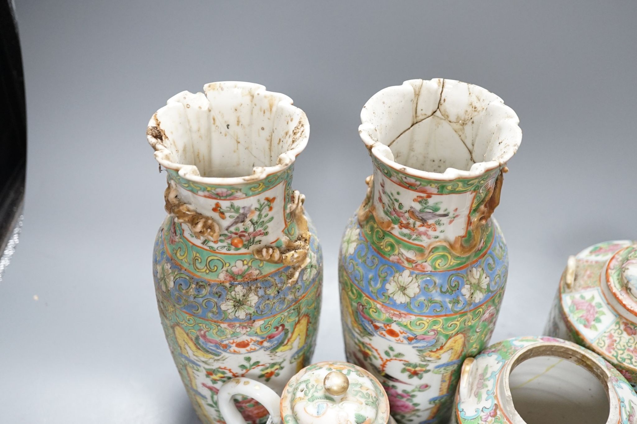 A group of Canton famille teawares and vases, largest 25cm - Image 8 of 18