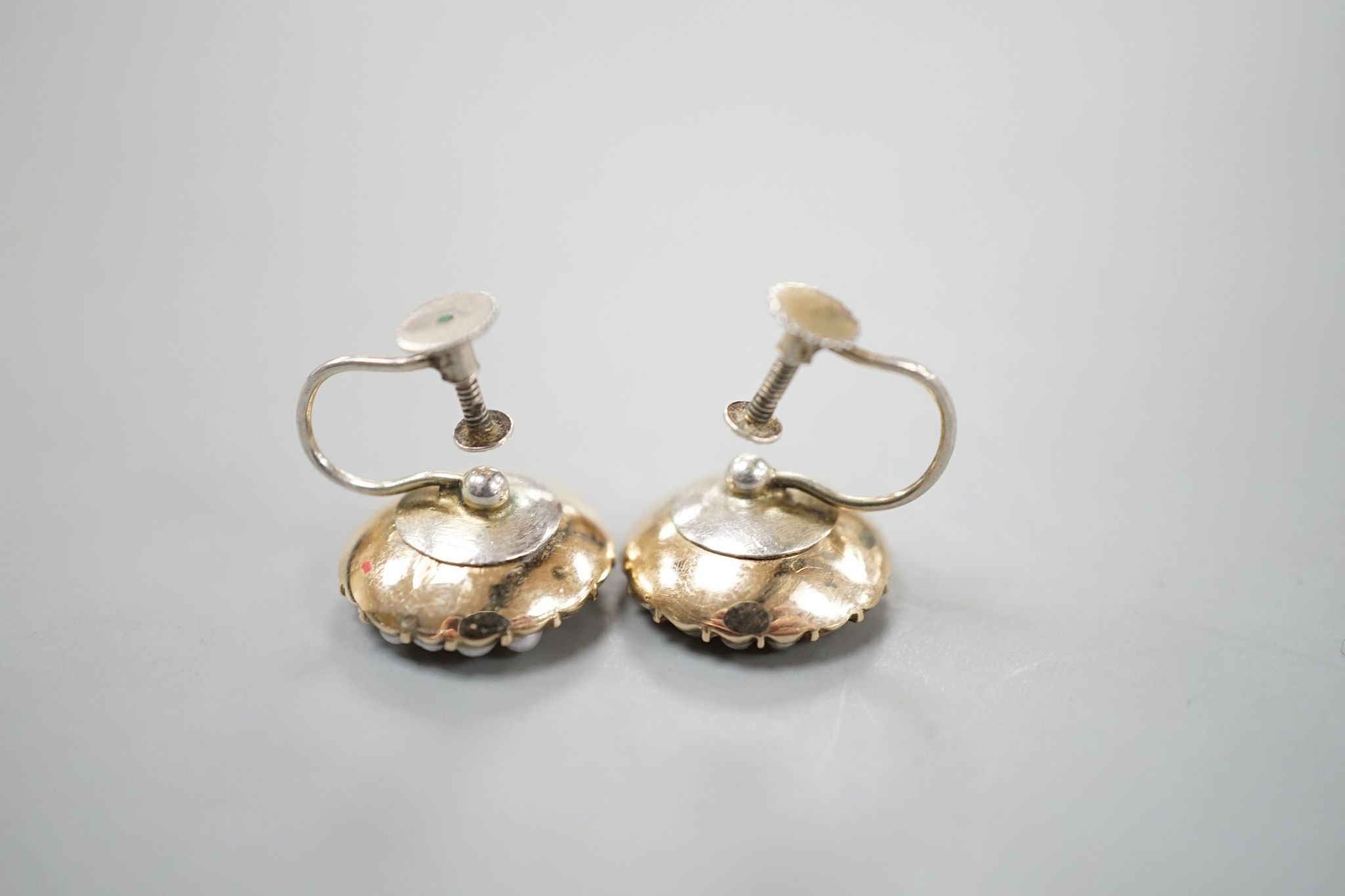 A pair of yellow metal, yellow topaz and split pearl set ear clips(adapted?), 14mm, gross 5.8 - Image 4 of 4