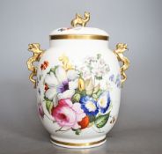 An English porcelain pot pourri vase, cover and inner cover, probably Coalport, painted with roses