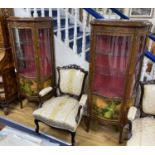 A pair of reproduction gilt metal mounted Vernis Martin style serpentine front vitrine, width
