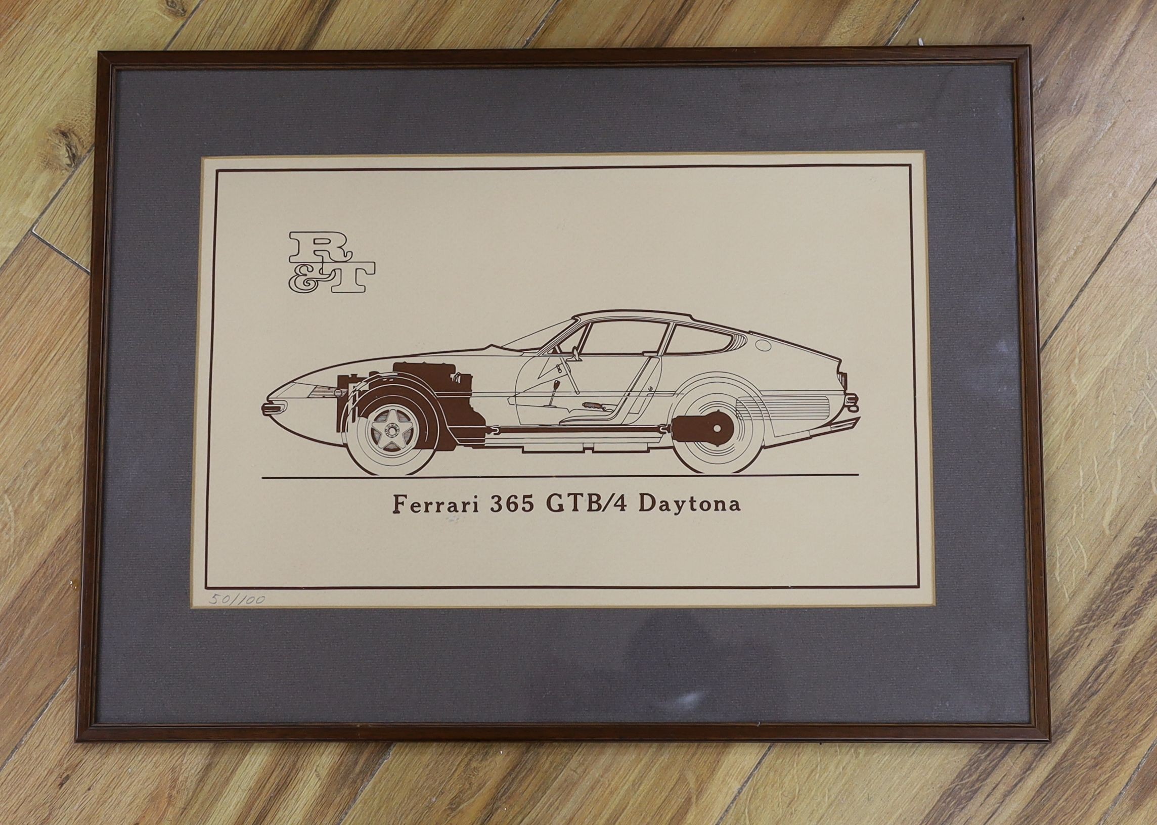 A limited edition sectional print, "Ferrari, 365 GTB/4 Daytona" , 50/100, 24 x 38cm - Image 2 of 2