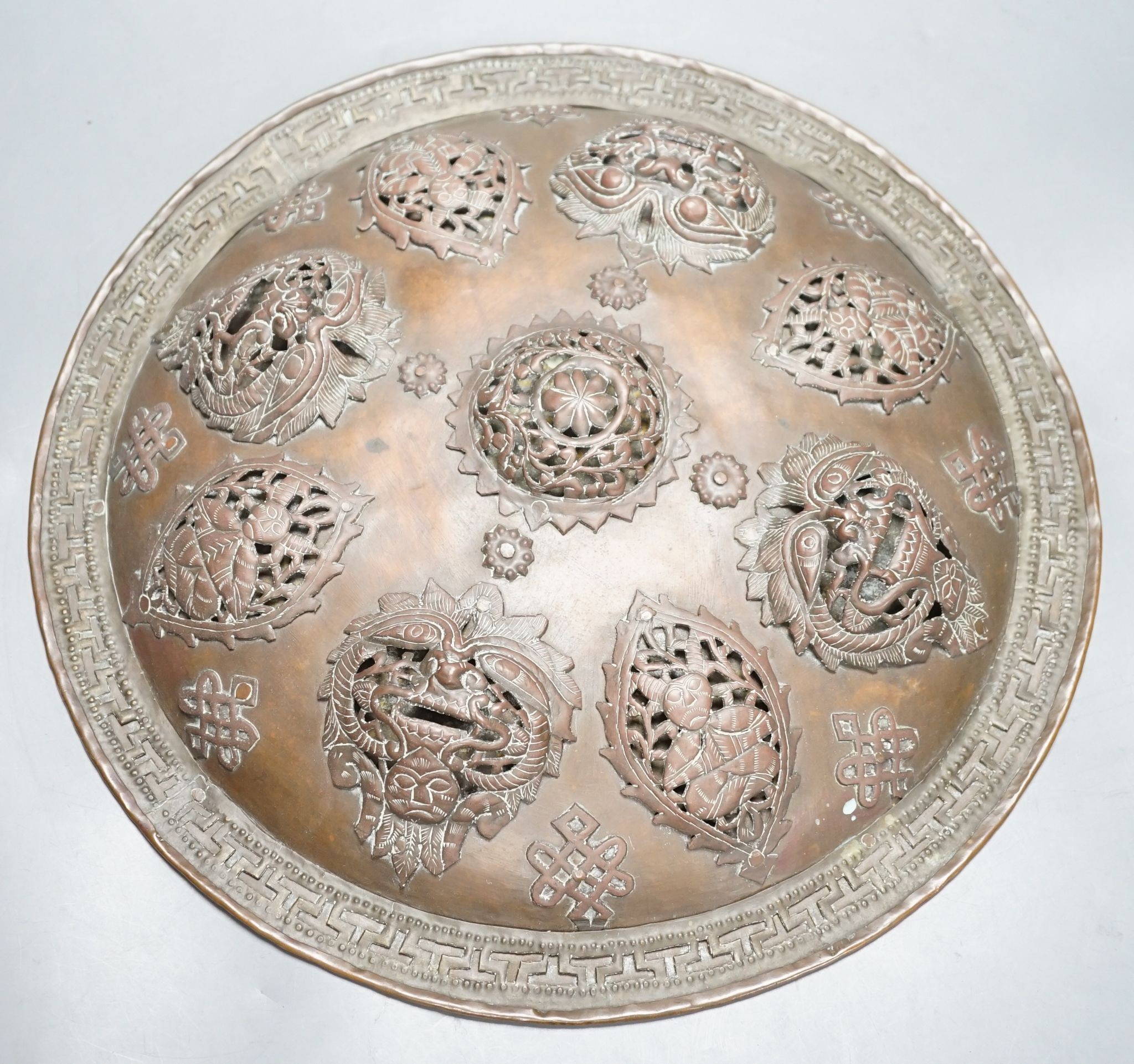A Persian circular copper shield,35.5 cms diameter.