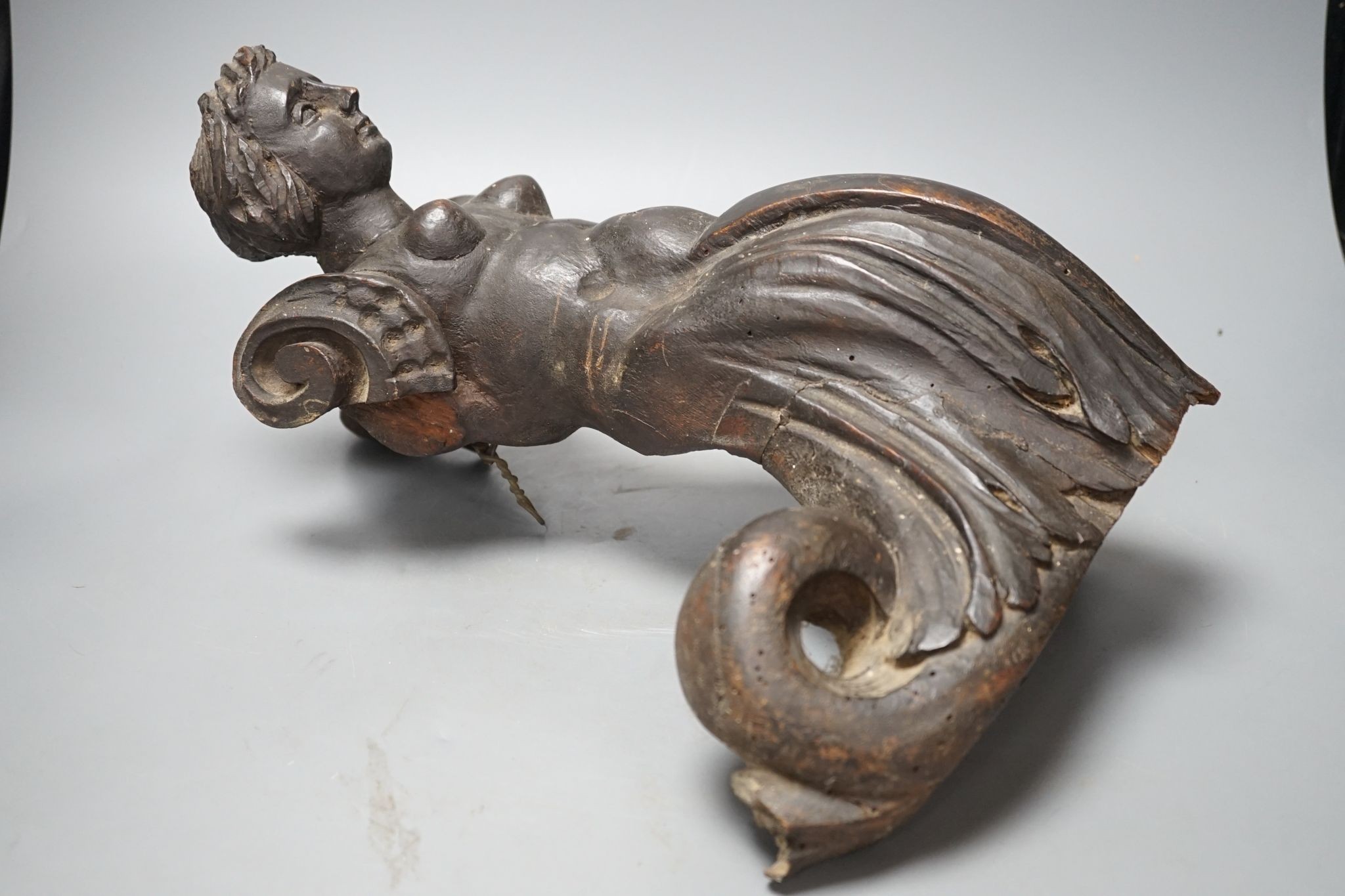 An 18th century Italian carved walnut or beech terminal figure, 38cm - Image 3 of 3