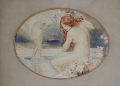 After Rosetti, watercolour, The Bathers, 14 x 20cm