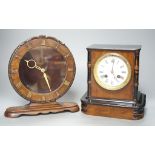 A Victorian walnut clock and an Art Deco walnut clock