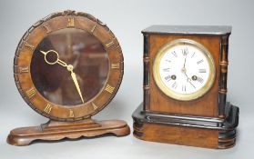 A Victorian walnut clock and an Art Deco walnut clock