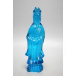 A Chinese blue glass figure of Guanyin 27cm