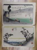 Japanese School, two woodblock prints, Landscapes, from the 53 stations of The Tokaido Road, 26 x