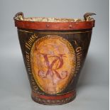 A painted leather fire bucket, later decorated ‘Government House Gibralter’ 27cm
