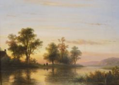 Lodewijk Johannes Kleijn (1817-1897), oil on panel, River landscape at sunset, 18 x 24cm