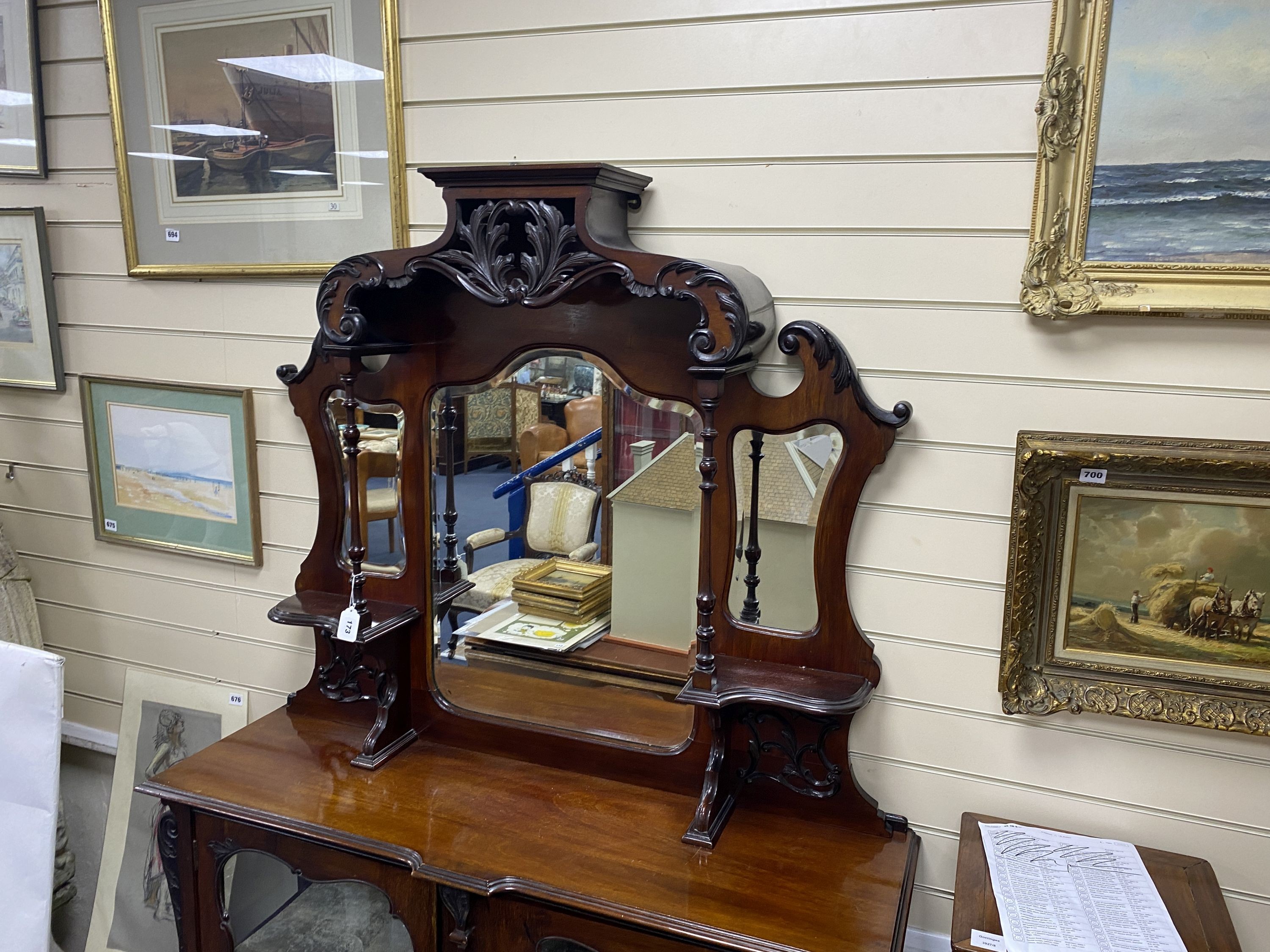 A late Victorian mahogany mirrored back side cabinet, width 122cm, depth 36cm, height 202cm - Image 3 of 3